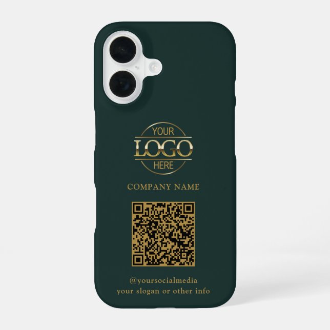 Coque iPhone 16 Logo d'entreprise moderne vert & Code QR promotion (Verso)