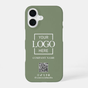 Coque iPhone 16 Logo et code QR d'entreprise minimaliste vert saug