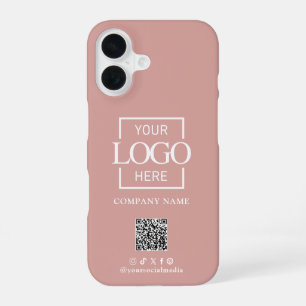 Coque iPhone 16 Logo et code QR minimalistes élégants rose pour en