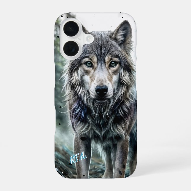 Coque iPhone 16 Loup - Animal avec initiales (Verso)