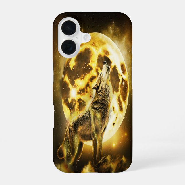 Coque iPhone 16 Loup de foudre doré (Verso)
