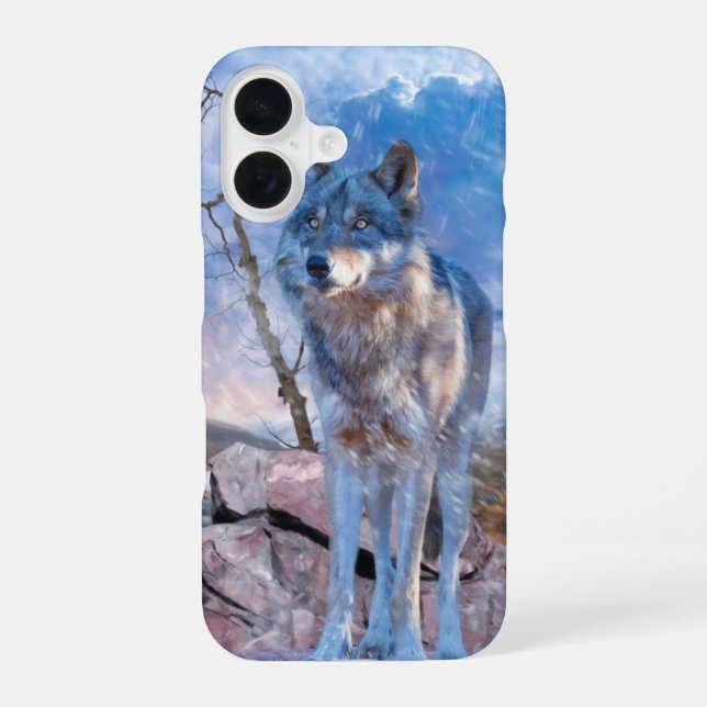 Coque iPhone 16 Loup Gris RÉPONDRE À L'APPEL (Verso)