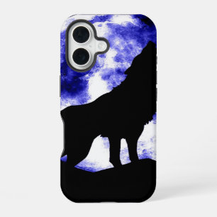 Coque iPhone 16 Loup hurlant à la lune