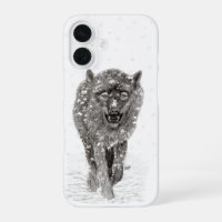 Loup noir en colère dans la neige, hiver sauvage