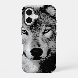 Coque iPhone 16 Loup noir et blanc