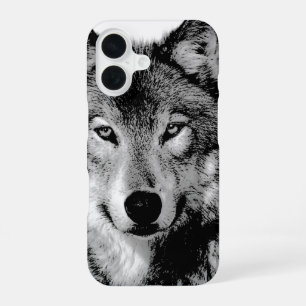 Coque iPhone 16 Loup noir et blanc