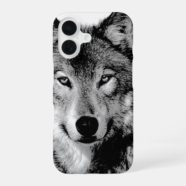 Coque iPhone 16 Loup noir et blanc (Verso)