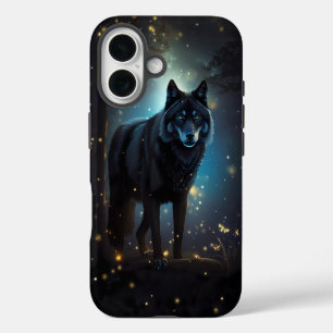 Coque iPhone 16 Loup noir mystérieux et sombre