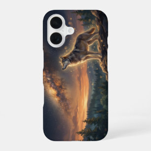 Coque iPhone 16 Loup solitaire sous le ciel étoilé de la Voie lact