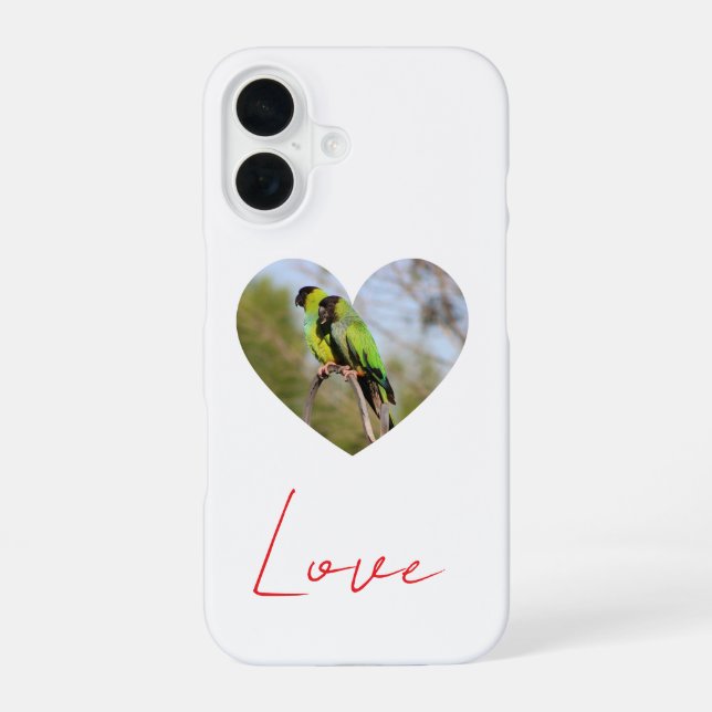 Coque iPhone 16 Love - Monk Parakeet Couple (Verso)