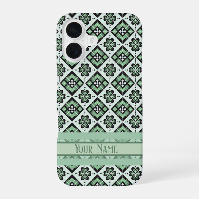 Coque iPhone 16 Lucky Plaid Clover Motif (Verso)