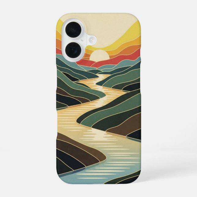 Coque iPhone 16 Lueur de la rivière rétro (Verso)