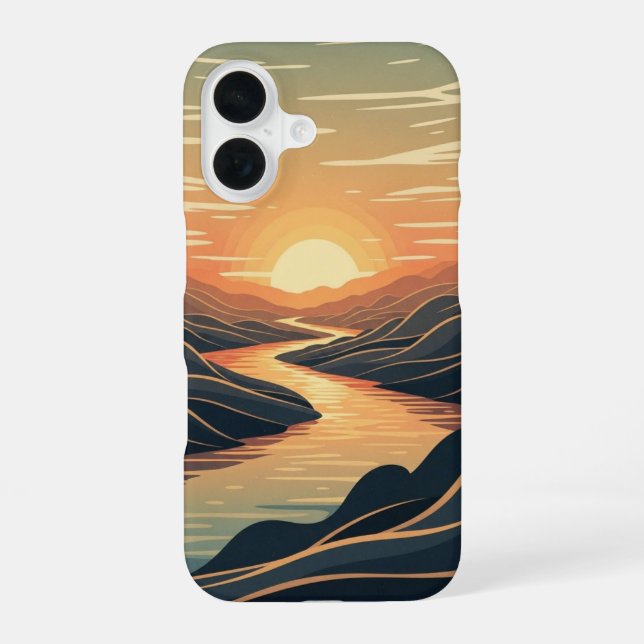 Coque iPhone 16 Lueur de la rivière rétro (Verso)