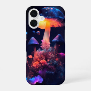 Coque iPhone 16 Lueur de minuit : Étui Champignons et Fleurs