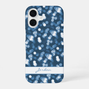 Coque iPhone 16 Lumières scintillantes bleu poussiéreux avec nom F