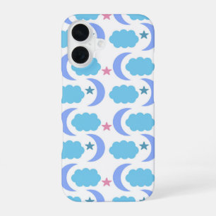 Coque iPhone 16 Lune Nuages Étoiles Motif Bleu pourpre