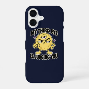 Coque iPhone 16 Lune pleine jugeuse Troisième œil drôle Spirituel