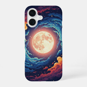 Coque iPhone 16 Lune rétro nébuleuse