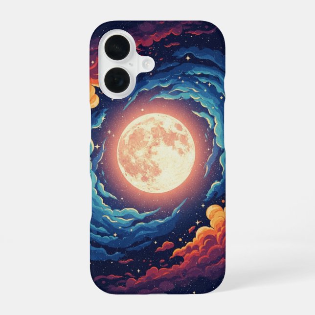 Coque iPhone 16 Lune rétro nébuleuse (Verso)