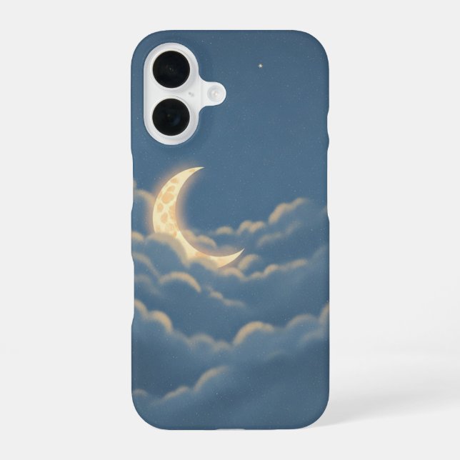 Coque iPhone 16 Lune vintage parmi les nuages (Verso)