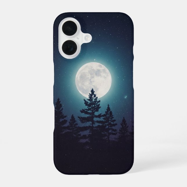 Coque iPhone 16 Lune Vintage sur les Pins (Verso)