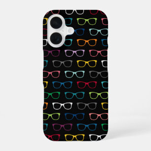 Coque iPhone 16 Lunettes de hipster nerd mignon motif coloré noir