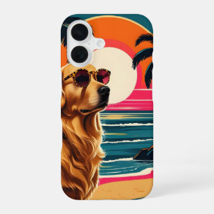 Coque iPhone 16 Lunettes de soleil pour chien rétro Plage au couch