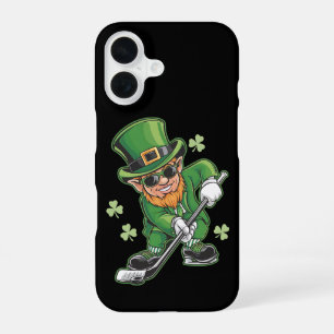 Coque iPhone 16 Lutin jouant au hockey St Patrick's Day Irlandais