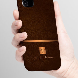 Coque iPhone 16 Luxe élégant or parties scintillant brun monogramm