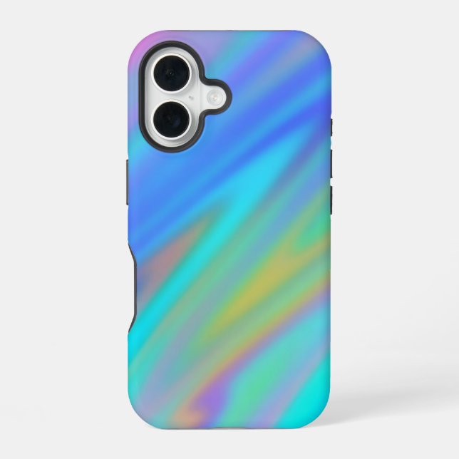 Coque iPhone 16 Luxe tendance vert bleu violet faux holographique (Verso)