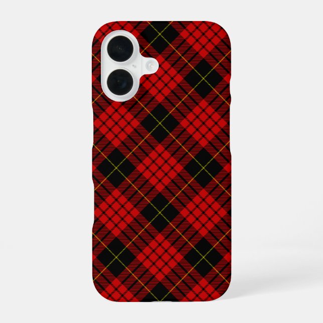 Coque iPhone 16 MacQueen Tartan rouge et noir plaid (Verso)