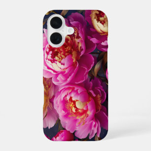 Coque iPhone 16 Magnifiques pivoines roses avec des accents dorés