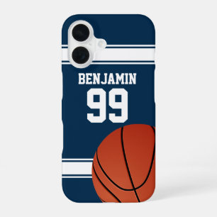 Coque iPhone 16 Maillot de Basket-Ball Rayé Bleu et Blanc