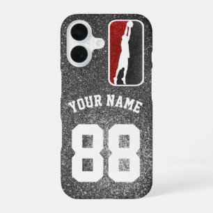 Coque iPhone 16 Maillot d'équipe de basketball à paillettes rouge