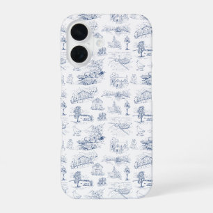 Coque iPhone 16 Maison de campagne élégante bleu français vintage