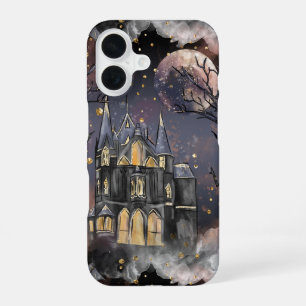 Coque iPhone 16 Maison hantée Arbre à Pleines lunes Éffrayantes