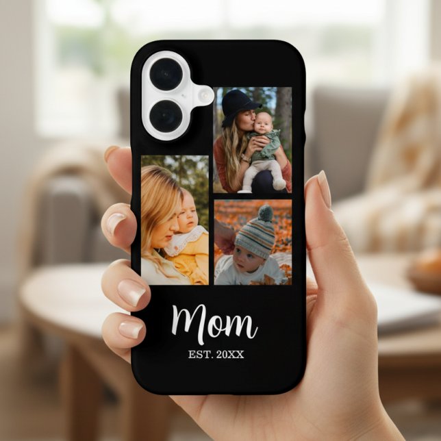 Coque iPhone 16 Maman a établi le script noir 3 Photo  (Créateur téléchargé)