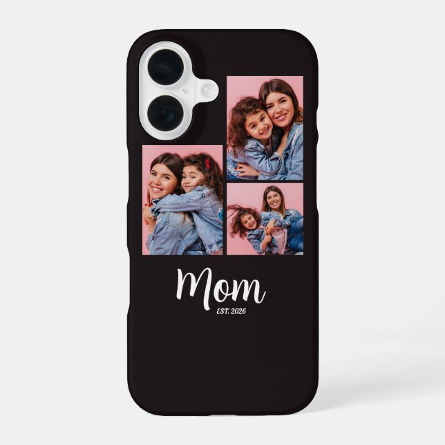 Coque iPhone 16 Maman a établi Script Noir 3 Photo (Verso)