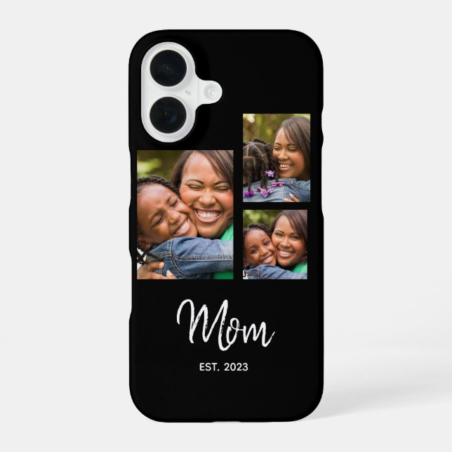 Coque iPhone 16 Maman a établi un script moderne noir 3 Photo (Verso)
