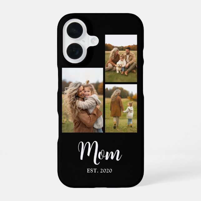Coque iPhone 16 Maman a établi un texte de script moderne noir 3 P (Verso)