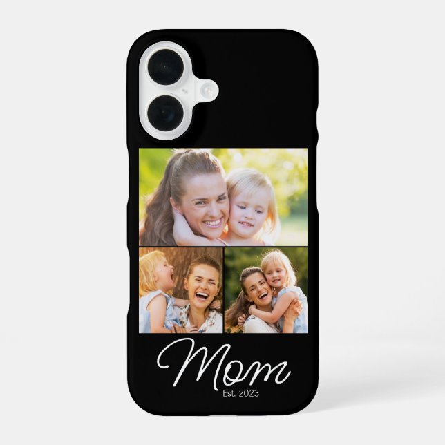 Coque iPhone 16 Maman a fondé 3 Script Photo Noir (Verso)