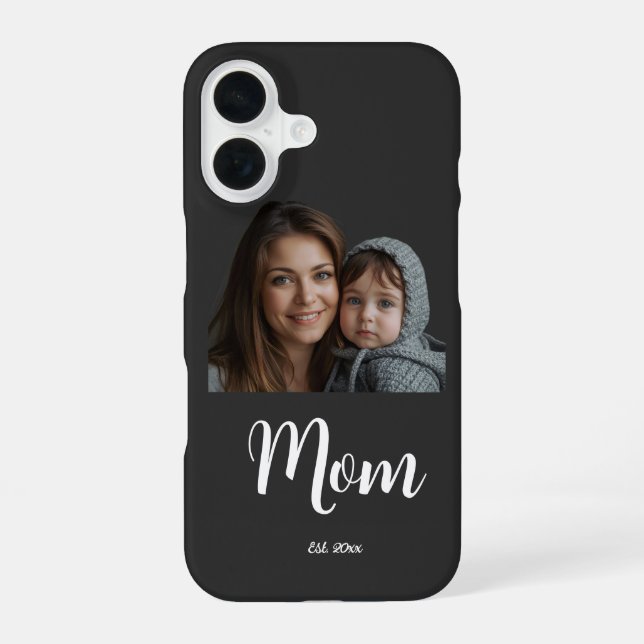 Coque iPhone 16 Maman Année de création Écriture Moderne Noir (Verso)