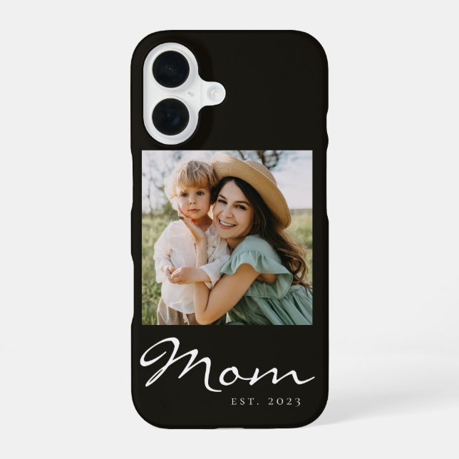 Coque iPhone 16 Maman noire établie script photo Case-Mate (Verso)