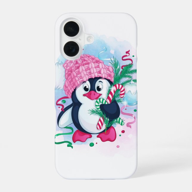 Coque iPhone 16 Manchot de vacances joyeux (Verso)