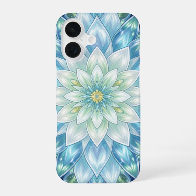 Coque iPhone 16 Mandala de Nénuphar Blanc Glacé (Verso)