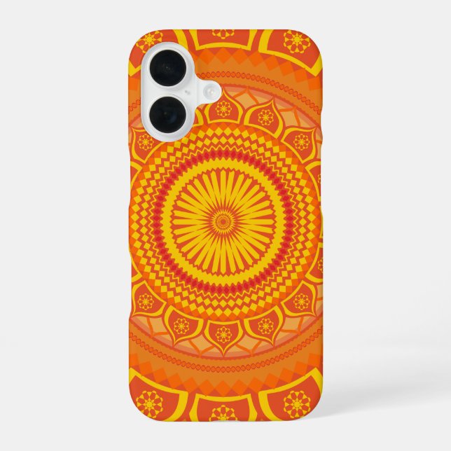 Coque iPhone 16 mandala indien Orange (Verso)