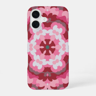 Coque iPhone 16 Mandala Rétro Rose Rouge et Blanc