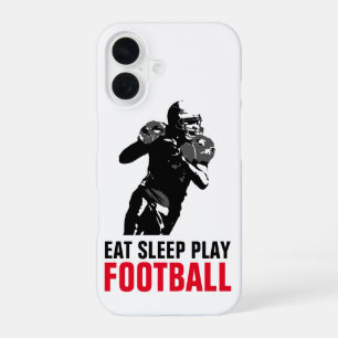 Coque iPhone 16 Manger Dormir Jouer Football Noir & Blanc Pop Art