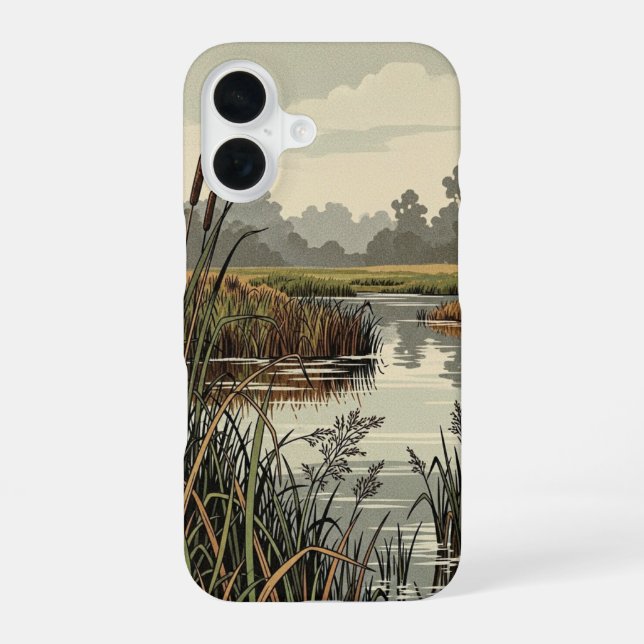 Coque iPhone 16 Marais Tranquille Rétro (Verso)