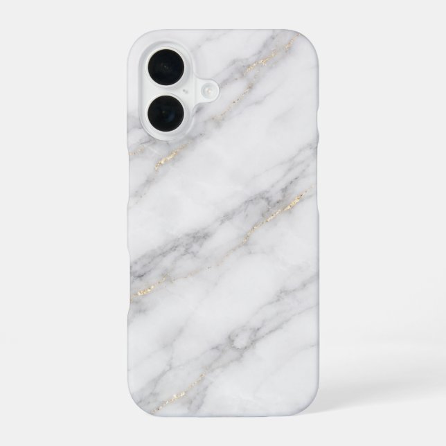 Coque iPhone 16 Marbre blanc de Carrare avec veinures or champagne (Verso)